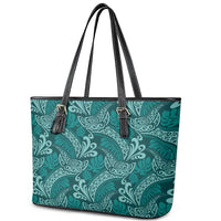 Teal Monstera Leather Tote Bag Polynesian Tribal Pattern LT01 - Polynesian Pride