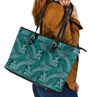 Teal Monstera Leather Tote Bag Polynesian Tribal Pattern LT01 - Polynesian Pride