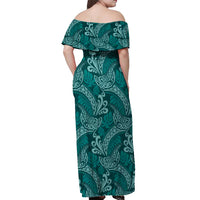 Teal Monstera Off Shoulder Maxi Dress Polynesian Tribal Pattern LT01 - Polynesian Pride