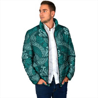 Teal Monstera Padded Jacket Polynesian Tribal Pattern LT01 - Polynesian Pride