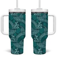 Teal Monstera Tumbler With Handle Polynesian Tribal Pattern LT01 One Size: 40 oz Teal - Polynesian Pride