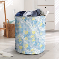 Anthurium Plumeria Lei Pastel Laundry Basket Blue Hawaiian Splendid Palaka LT01 Blue - Polynesian Pride