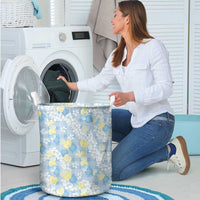 Anthurium Plumeria Lei Pastel Laundry Basket Blue Hawaiian Splendid Palaka LT01 - Polynesian Pride