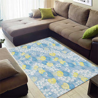 Anthurium Plumeria Lei Pastel Area Rug Blue Hawaiian Splendid Palaka LT01 - Polynesian Pride