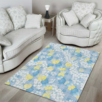 Anthurium Plumeria Lei Pastel Area Rug Blue Hawaiian Splendid Palaka LT01 - Polynesian Pride