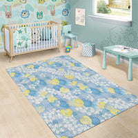 Anthurium Plumeria Lei Pastel Area Rug Blue Hawaiian Splendid Palaka LT01 - Polynesian Pride