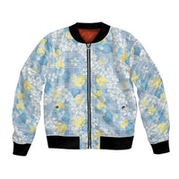 Anthurium Plumeria Lei Pastel Bomber Jacket Blue Hawaiian Splendid Palaka