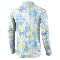 Anthurium Plumeria Lei Pastel Button Sweatshirt Blue Hawaiian Splendid Palaka
