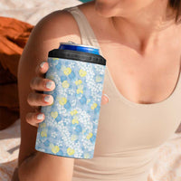 Anthurium Plumeria Lei Pastel 4 in 1 Can Cooler Tumbler Blue Hawaiian Splendid Palaka LT01 - Polynesian Pride