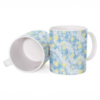 Anthurium Plumeria Lei Pastel Ceramic Mug Blue Hawaiian Splendid Palaka