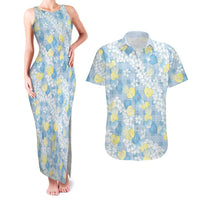 Anthurium Plumeria Lei Pastel Couples Matching Tank Maxi Dress and Hawaiian Shirt Blue Hawaiian Splendid Palaka