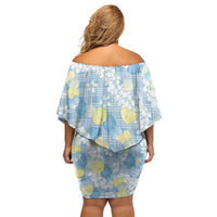 Anthurium Plumeria Lei Pastel Family Matching Off Shoulder Short Dress and Hawaiian Shirt Blue Hawaiian Splendid Palaka