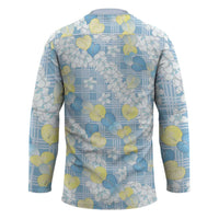 Anthurium Plumeria Lei Pastel Hockey Jersey Blue Hawaiian Splendid Palaka