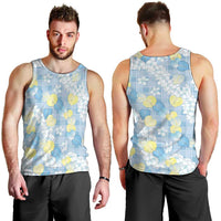 Anthurium Plumeria Lei Pastel Men Tank Top Blue Hawaiian Splendid Palaka LT01 - Polynesian Pride