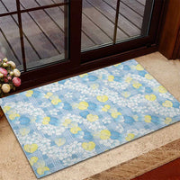 Anthurium Plumeria Lei Pastel Rubber Doormat Blue Hawaiian Splendid Palaka