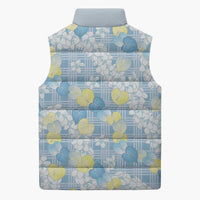 Anthurium Plumeria Lei Pastel Sleeveless Puffer Jacket Blue Hawaiian Splendid Palaka LT01 - Polynesian Pride