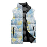 Anthurium Plumeria Lei Pastel Sleeveless Puffer Jacket Blue Hawaiian Splendid Palaka LT01 - Polynesian Pride
