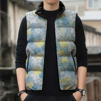 Anthurium Plumeria Lei Pastel Sleeveless Puffer Jacket Blue Hawaiian Splendid Palaka LT01 - Polynesian Pride