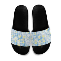 Anthurium Plumeria Lei Pastel Slide Sandals Blue Hawaiian Splendid Palaka LT01 Blue - Polynesian Pride