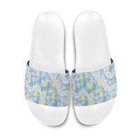 Anthurium Plumeria Lei Pastel Slide Sandals Blue Hawaiian Splendid Palaka LT01 Blue - Polynesian Pride