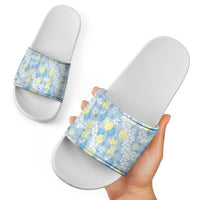 Anthurium Plumeria Lei Pastel Slide Sandals Blue Hawaiian Splendid Palaka LT01 - Polynesian Pride