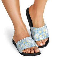 Anthurium Plumeria Lei Pastel Slide Sandals Blue Hawaiian Splendid Palaka LT01 - Polynesian Pride