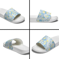 Anthurium Plumeria Lei Pastel Slide Sandals Blue Hawaiian Splendid Palaka LT01 - Polynesian Pride