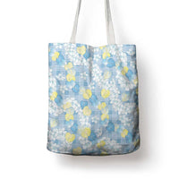Anthurium Plumeria Lei Pastel Tote Bag Blue Hawaiian Splendid Palaka LT01 - Polynesian Pride