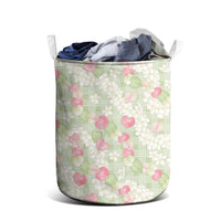 Anthurium Plumeria Lei Pastel Laundry Basket Green Hawaiian Splendid Palaka LT01 - Polynesian Pride
