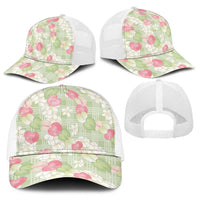Anthurium Plumeria Lei Pastel Baseball Net Cap Green Hawaiian Splendid Palaka