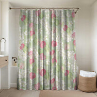 Anthurium Plumeria Lei Pastel Bathroom Set Green Hawaiian Splendid Palaka LT01 Shower Curtain Only Green - Polynesian Pride