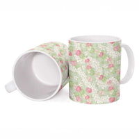 Anthurium Plumeria Lei Pastel Ceramic Mug Green Hawaiian Splendid Palaka