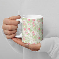 Anthurium Plumeria Lei Pastel Ceramic Mug Green Hawaiian Splendid Palaka