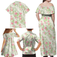 Anthurium Plumeria Lei Pastel Family Matching Off Shoulder Maxi Dress and Hawaiian Shirt Green Hawaiian Splendid Palaka