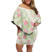 Anthurium Plumeria Lei Pastel Family Matching Off Shoulder Short Dress and Hawaiian Shirt Green Hawaiian Splendid Palaka