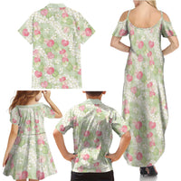 Anthurium Plumeria Lei Pastel Family Matching Summer Maxi Dress and Hawaiian Shirt Green Hawaiian Splendid Palaka