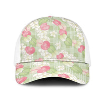 Anthurium Plumeria Lei Pastel Mesh Trucker Cap Green Hawaiian Splendid Palaka LT01 One Size White Green - Polynesian Pride