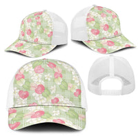 Anthurium Plumeria Lei Pastel Mesh Trucker Cap Green Hawaiian Splendid Palaka LT01 - Polynesian Pride