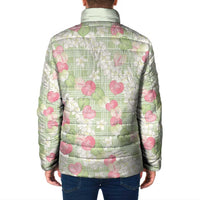 Anthurium Plumeria Lei Pastel Padded Jacket Green Hawaiian Splendid Palaka