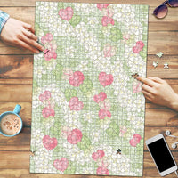 Anthurium Plumeria Lei Pastel Puzzle Green Hawaiian Splendid Palaka LT01 Green - Polynesian Pride