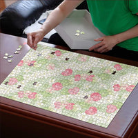 Anthurium Plumeria Lei Pastel Puzzle Green Hawaiian Splendid Palaka LT01 - Polynesian Pride