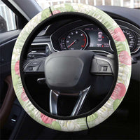 Anthurium Plumeria Lei Pastel Steering Wheel Cover Green Hawaiian Splendid Palaka