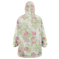 Anthurium Plumeria Lei Pastel Wearable Blanket Hoodie Green Hawaiian Splendid Palaka LT01 - Polynesian Pride