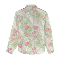 Anthurium Plumeria Lei Pastel Women Casual Shirt Green Hawaiian Splendid Palaka