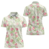 Anthurium Plumeria Lei Pastel Women Polo Shirt Green Hawaiian Splendid Palaka