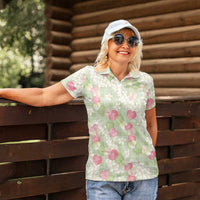 Anthurium Plumeria Lei Pastel Women Polo Shirt Green Hawaiian Splendid Palaka