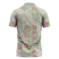 Anthurium Plumeria Lei Pastel Zipper Polo Shirt Green Hawaiian Splendid Palaka LT01 - Polynesian Pride