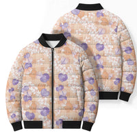 Anthurium Plumeria Lei Pastel Bomber Puffer Jacket Orange Hawaiian Splendid Palaka