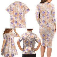 Anthurium Plumeria Lei Pastel Family Matching Long Sleeve Bodycon Dress and Hawaiian Shirt Orange Hawaiian Splendid Palaka