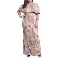 Anthurium Plumeria Lei Pastel Family Matching Off Shoulder Maxi Dress and Hawaiian Shirt Orange Hawaiian Splendid Palaka LT01 Mom's Dress Orange - Polynesian Pride